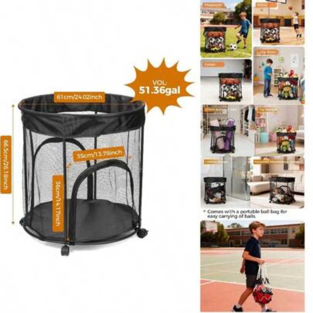 Sports Equipment Cart On Wheels - 51.36 Galonluk Tekerlekli Top Depolama Arabası,